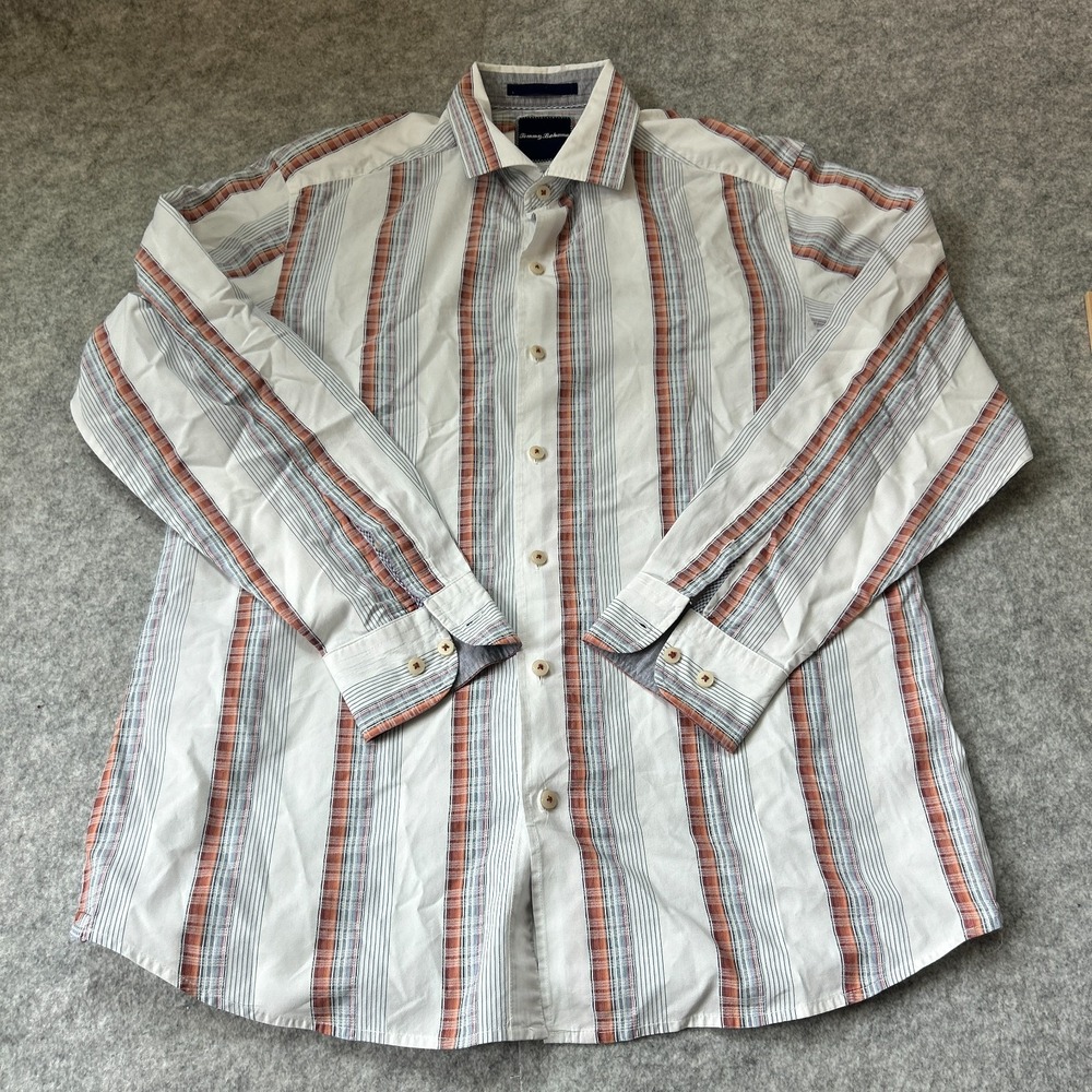 Tommy Bahama Long Sleeve Shirt Mens Medium Stripes Cotton/Silk